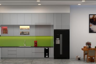 tủ bếp acrylic xám khói