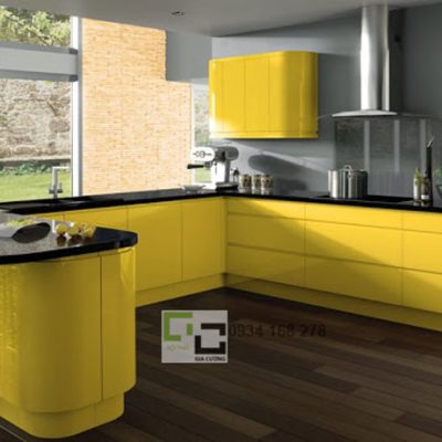 Tủ bếp gỗ công nghiệp laminate uốn cong