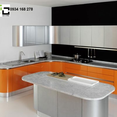 tủ bếp gỗ công nghiệp laminate màu kim loại nhôm
