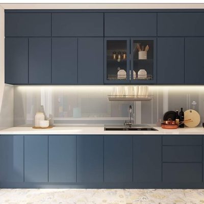 tủ bếp laminate màu xanh đen
