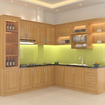 Tủ bếp gỗ sồi mỹ chữ L
