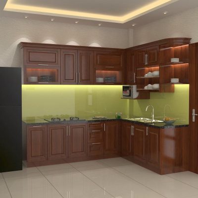tủ bếp gỗ căm xe chữ L chị Phương gò vấp