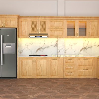 Tủ bếp gỗ sồi nga chữ L